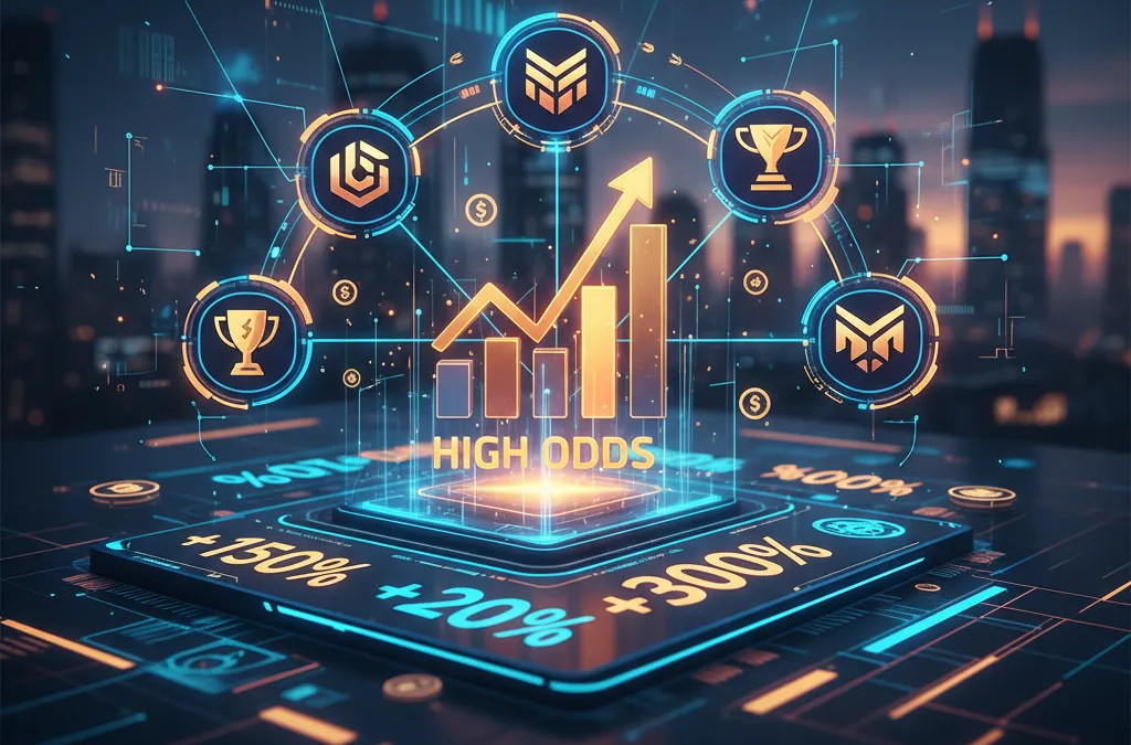 Interface de site de apostas online com destaque para odds altas e opções de aposta em um computador.