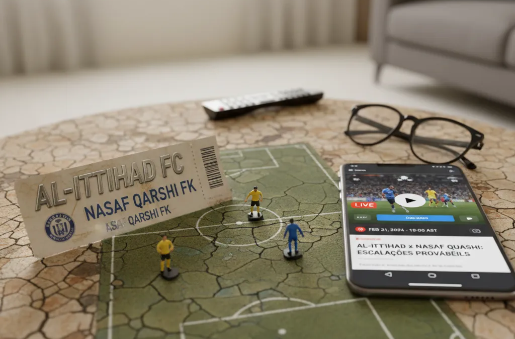 Jogador do Al-Ittihad em campo, pronto para o confronto Al-Ittihad x Nasaf Qarshi na Liga dos Campeões.