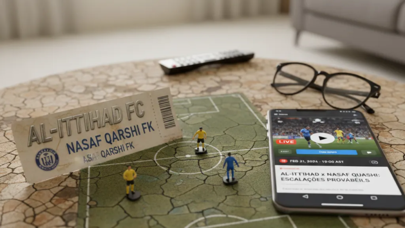 Jogador do Al-Ittihad em campo, pronto para o confronto Al-Ittihad x Nasaf Qarshi na Liga dos Campeões.