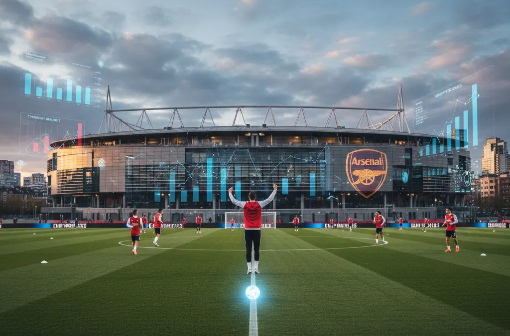 Escudo do Arsenal FC em destaque, símbolo do clube de futebol de Londres.