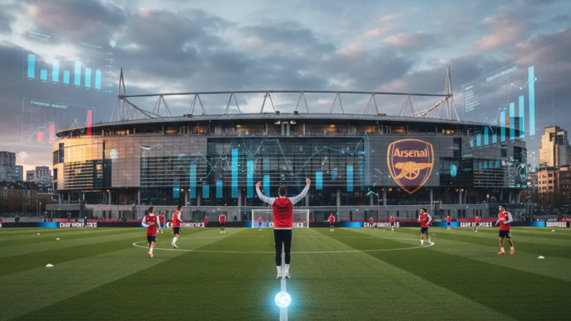 Escudo do Arsenal FC em destaque, símbolo do clube de futebol de Londres.