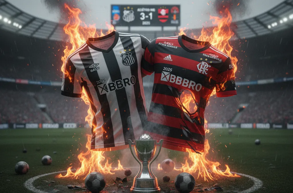 Disputa de bola entre jogadores do Atlético-MG e Flamengo em partida decisiva do Brasileirão.