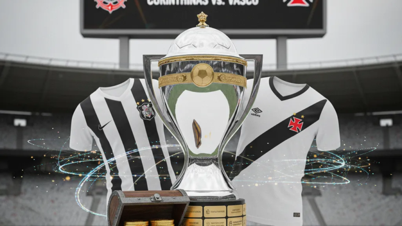 Troféu da Copa do Brasil brilhando sob os holofotes, aguardando o campeão da Copa do Brasil 2025.