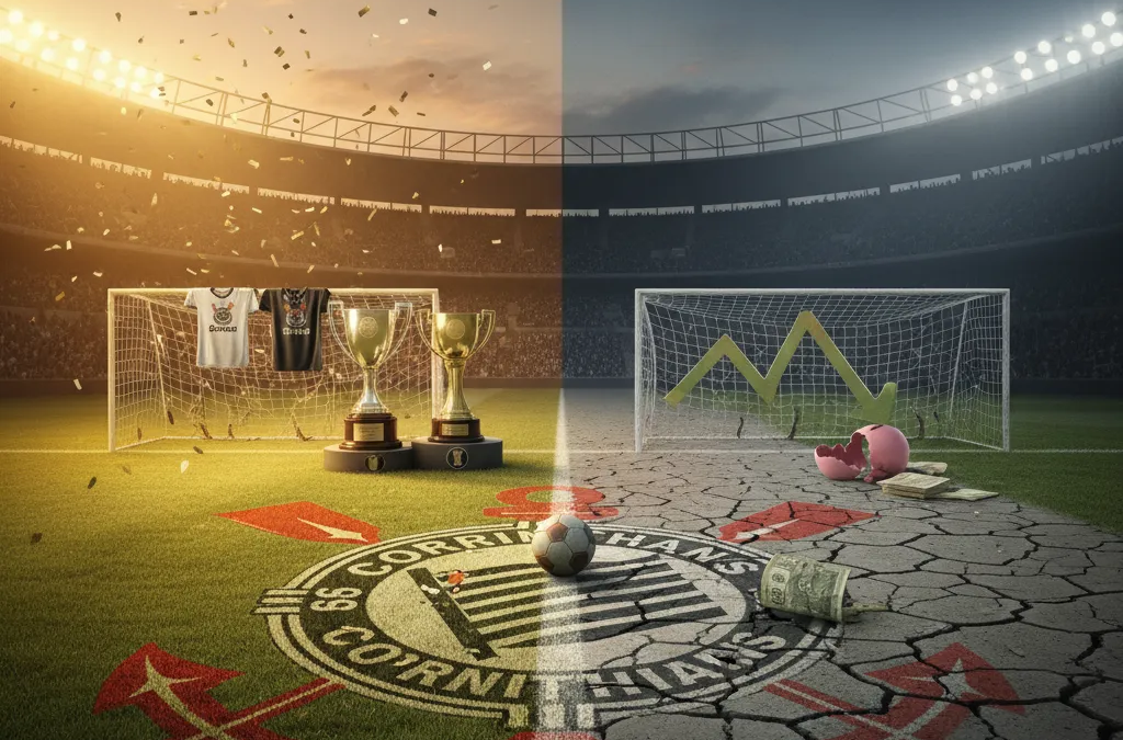 Jogador do Corinthians comemora gol no estádio Neo Química Arena, vestindo a camisa alvinegra, em partida de futebol.