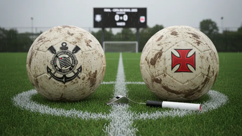 Jogadores do Corinthians e Vasco em campo, disputando a bola no empate 0x0 de ontem pela Copa do Brasil.