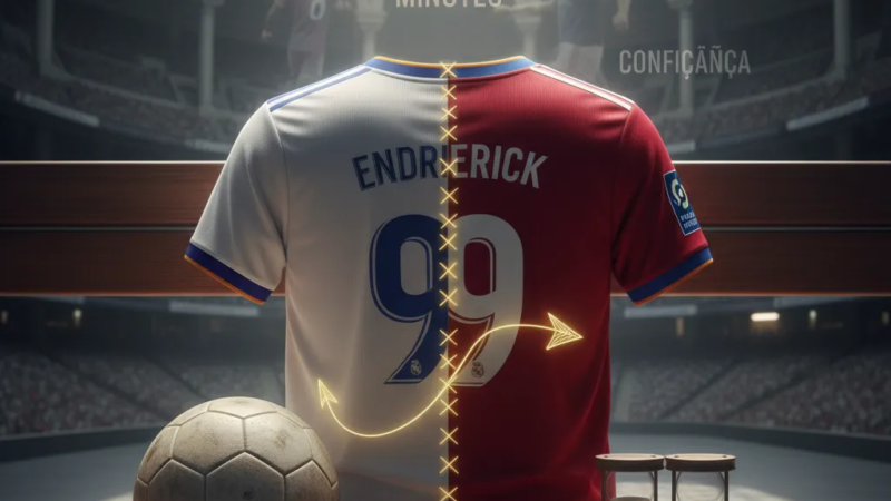 Endrick, futuro reforço do Lyon, em campo de futebol, correndo com a bola durante um jogo.