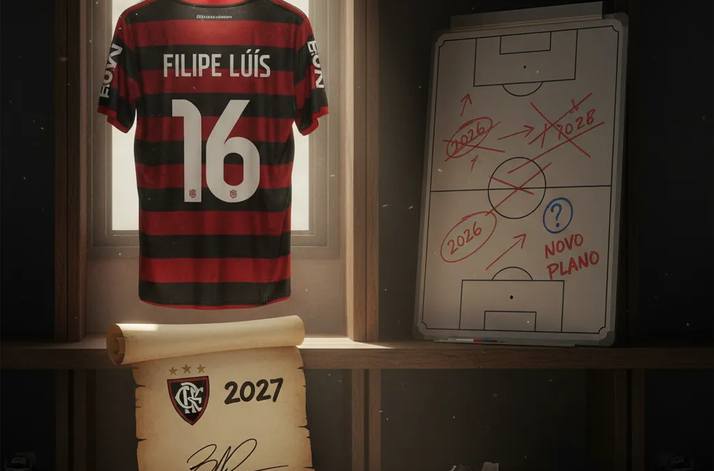 Filipe Luís, lateral-esquerdo do Flamengo, em campo com a camisa rubro-negra, correndo com a bola.