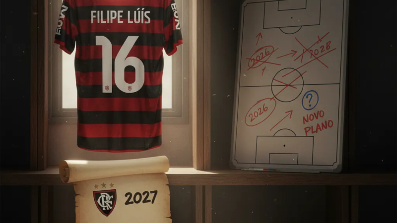 Filipe Luís, lateral-esquerdo do Flamengo, em campo com a camisa rubro-negra, correndo com a bola.