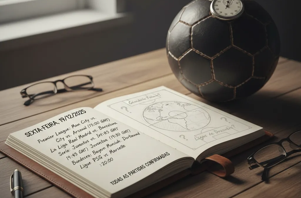 Chuteira de jogador acerta bola de futebol em campo verde, simbolizando a programação de futebol em 19/12.