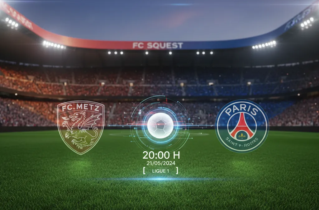 Imagem de destaque do confronto entre Metz e PSG pela Ligue 1, com jogadores em ação no gramado.
