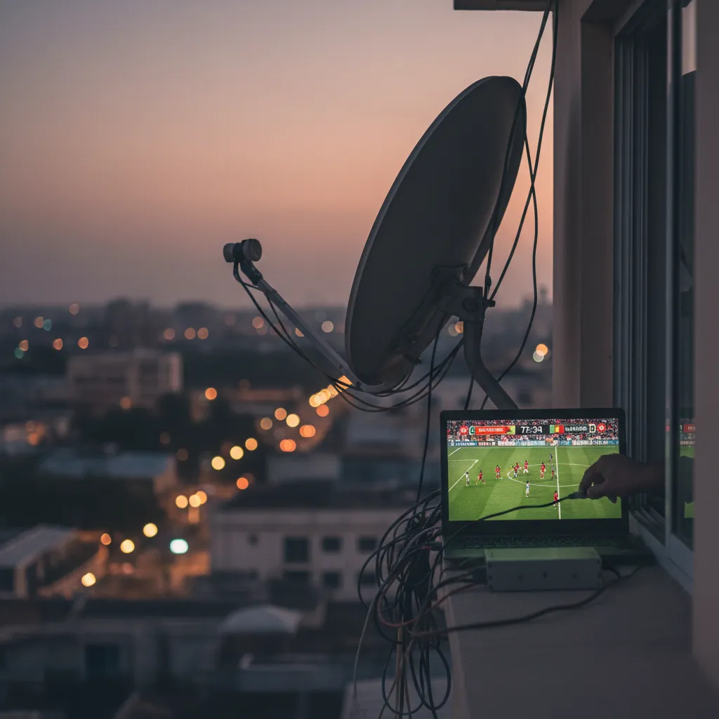 Jogadores de futebol de Moçambique e Camarões em ação, disputando a bola em campo.