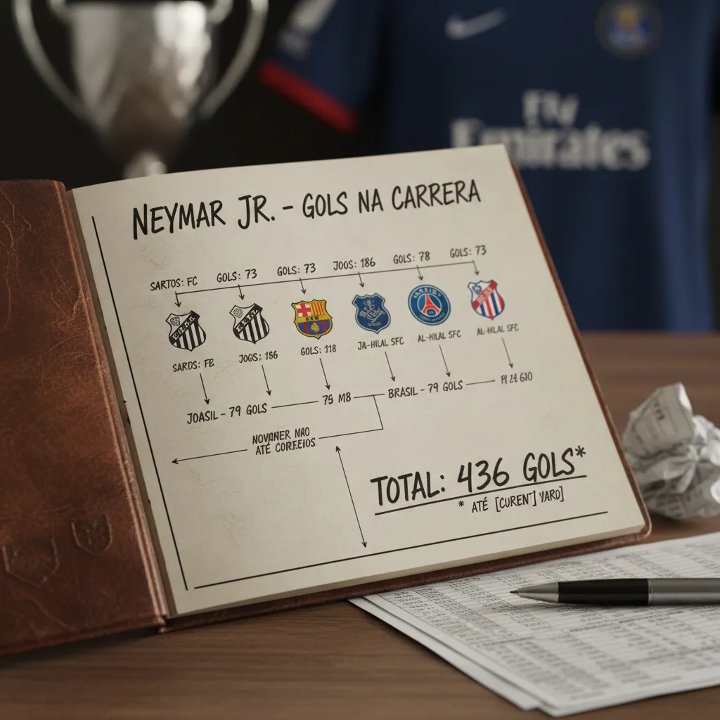 Neymar Jr. celebra um gol com os braços erguidos, vestindo a camisa da seleção brasileira. A imagem destaca a alegria de mais um gol na sua carreira.