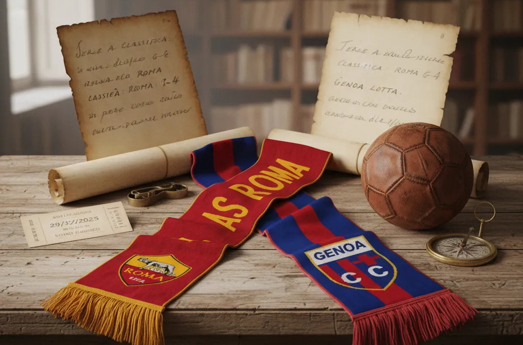 Atleta da Roma em ação contra jogador do Genoa no gramado, simbolizando o duelo Roma x Genoa.