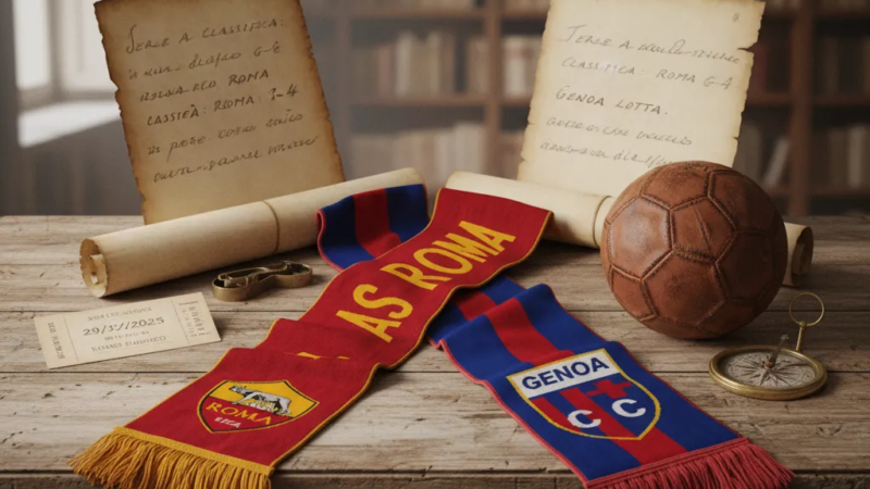 Atleta da Roma em ação contra jogador do Genoa no gramado, simbolizando o duelo Roma x Genoa.