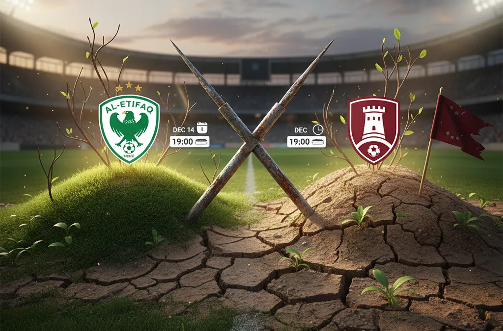 Futebolista em ação no campo, representando o confronto Al-Ettifaq x Al-Okhdood pela Saudi Pro League.