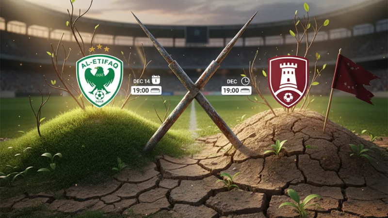 Futebolista em ação no campo, representando o confronto Al-Ettifaq x Al-Okhdood pela Saudi Pro League.