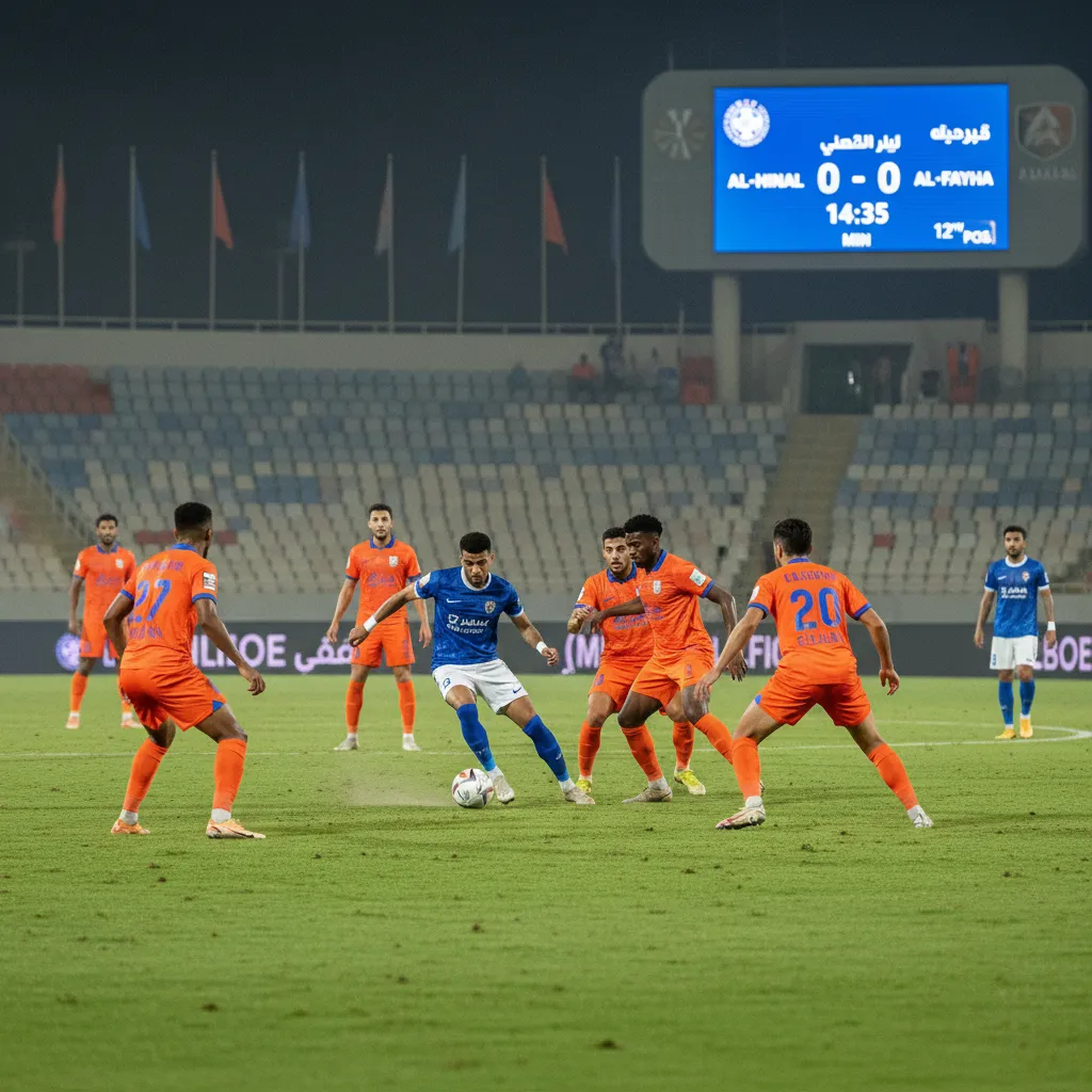 Jogadores do Al-Fayha em campo durante uma partida de futebol, representando a fase difícil do time no campeonato.
