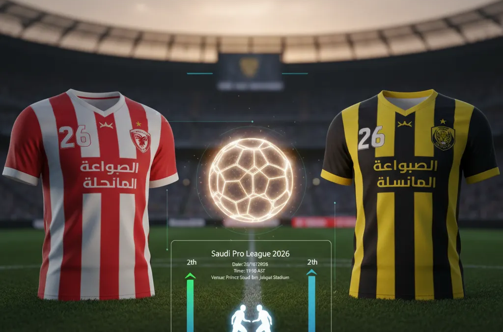 Jogadores do Al Qadsiah e Al-Ittihad em ação no campo, disputando a bola em partida da Saudi Pro League.