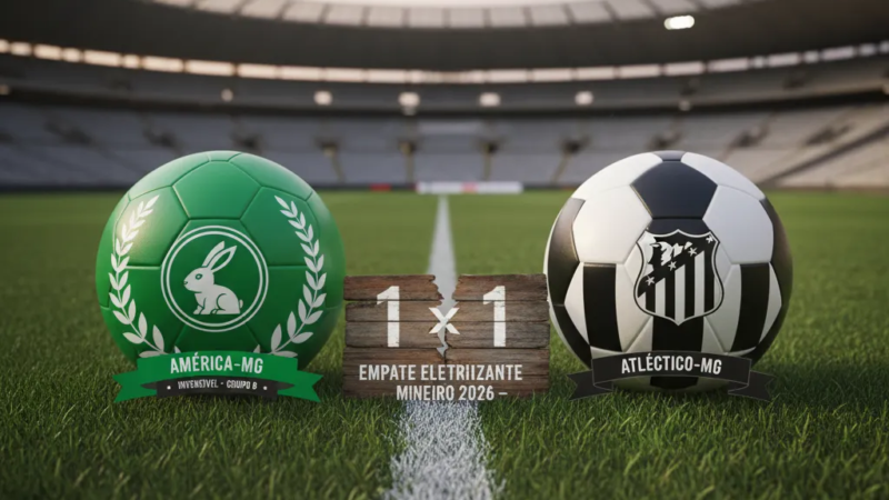 Jogadores de América-MG e Atlético-MG disputam a bola no gramado do Mineirão durante partida.