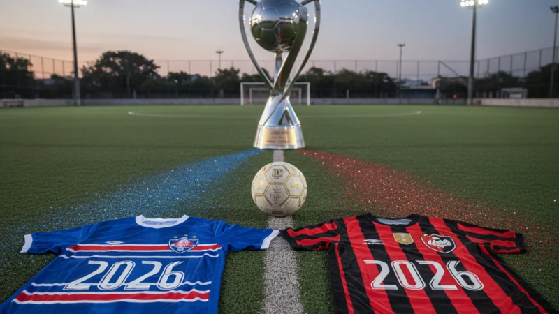 Jogador em campo verde disputando bola, representando o jogo Bahia x Atlético-PI pela Copinha 2026.