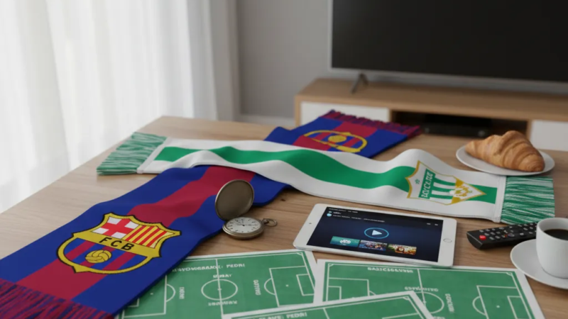 Jogador do Barcelona em ação no campo, com a bola nos pés, durante um confronto contra o Racing Santander.