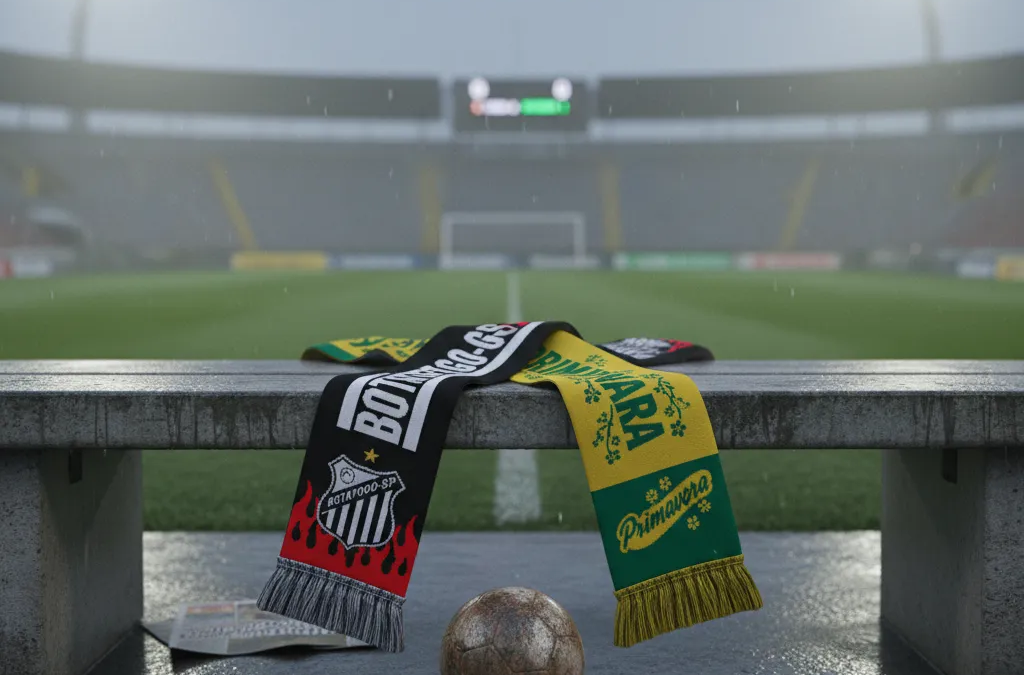 Jogadores de Botafogo-SP e Primavera em disputa intensa pela bola no gramado, durante jogo do Paulistão.