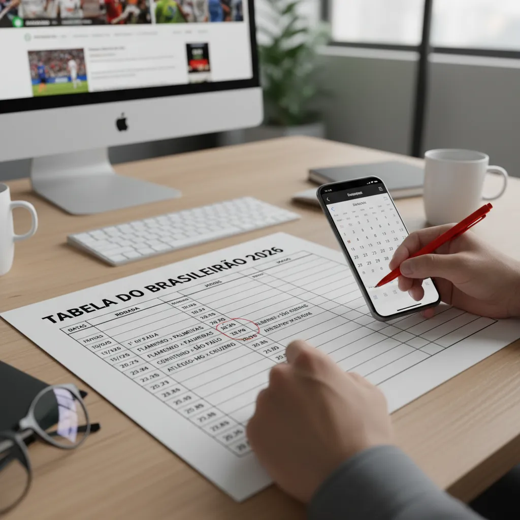 Gráfico da tabela do Brasileirão 2026, com datas, rodadas e jogos. Detalhes visuais do Campeonato Brasileiro e seus confrontos.