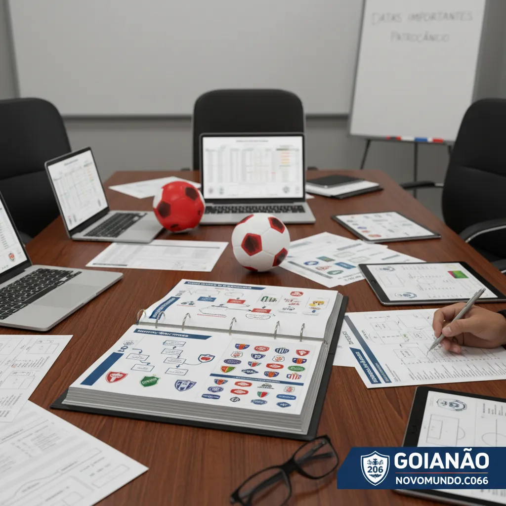 Campo de futebol gramado verde, palco do Goianão Novomundo.com 2026, com bola e gol ao fundo.