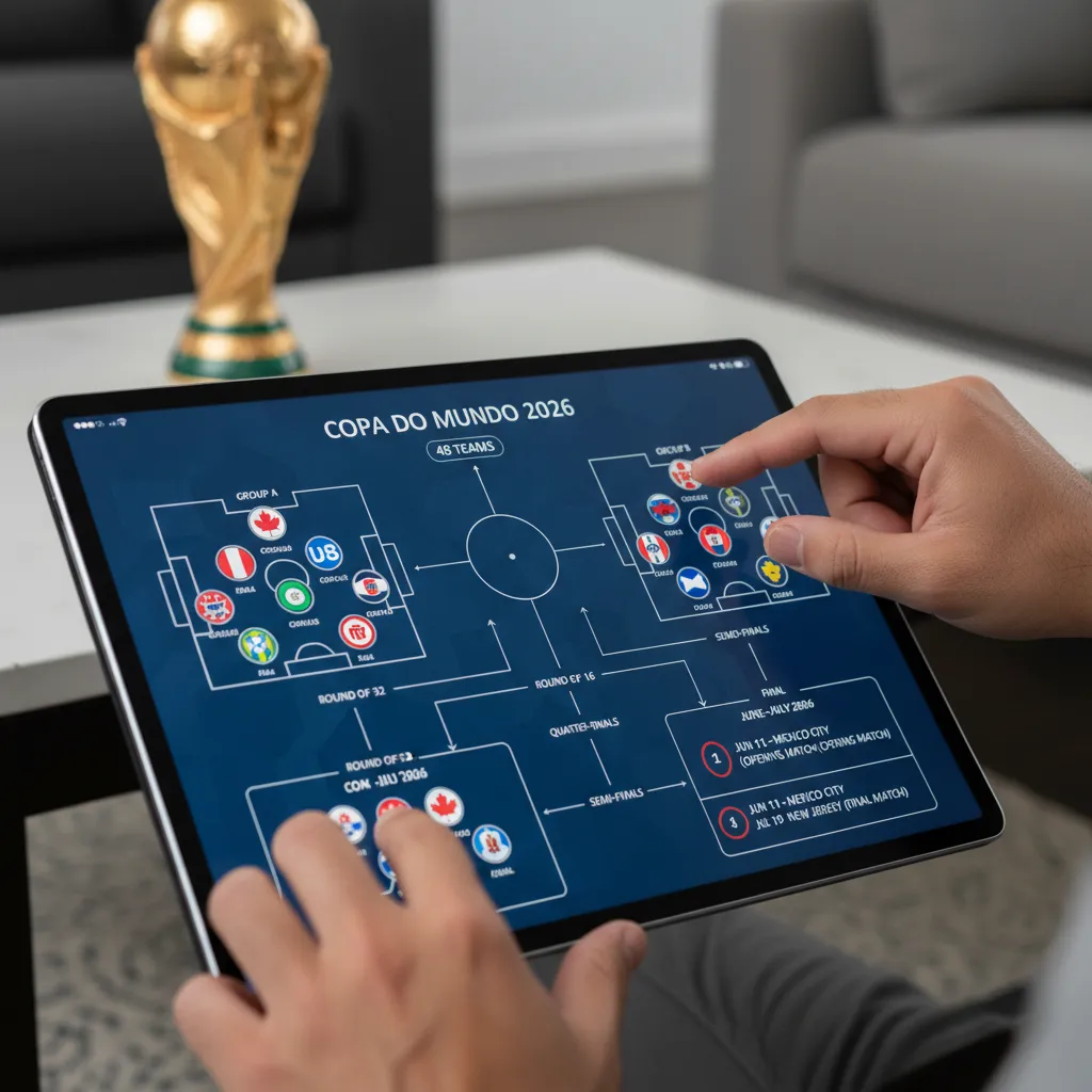 Mapa da Copa do Mundo FIFA 2026, mostrando as cidades-sede e estádios no México, EUA e Canadá.