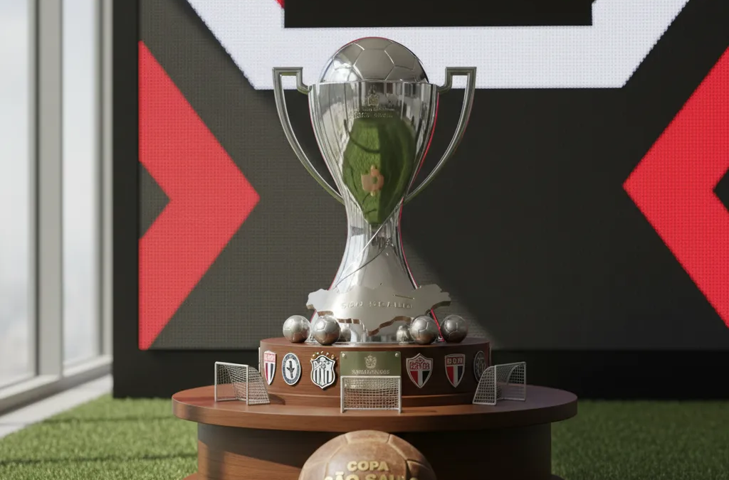 Jovens atletas em campo disputam a bola com garra na Copa São Paulo de Futebol Júnior.