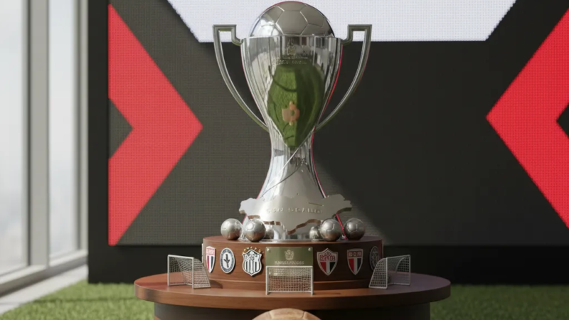 Jovens atletas em campo disputam a bola com garra na Copa São Paulo de Futebol Júnior.