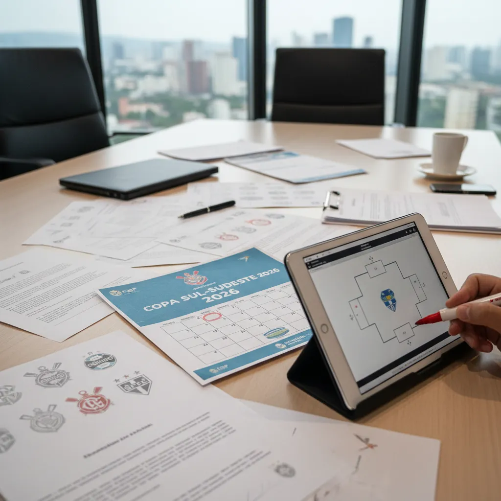 Bola de futebol no gramado verde de um estádio, cenário para a nova Copa Sul-Sudeste 2026 e seus clubes.