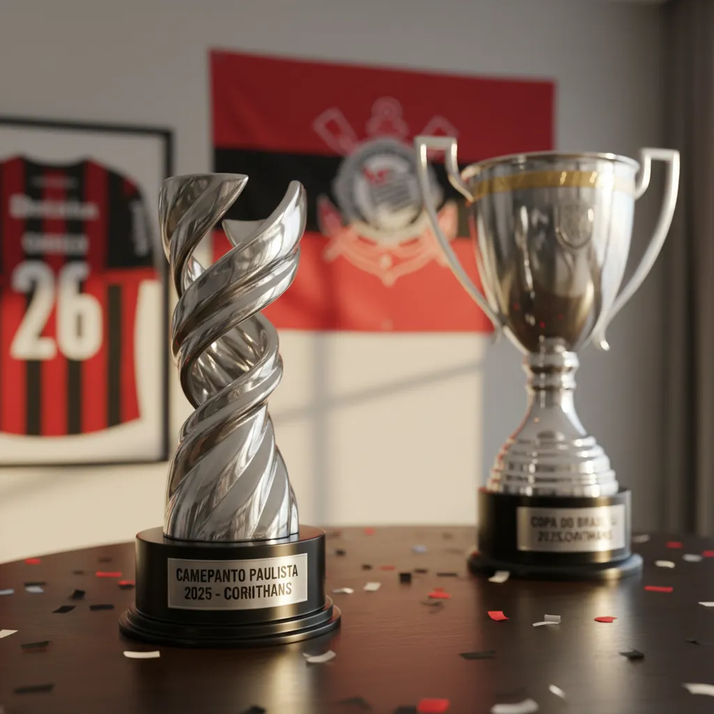 Vista aérea da Neo Química Arena, estádio do Corinthians, iluminada ao pôr do sol, com torcedores ao redor.