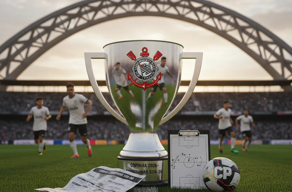 Atleta do Corinthians Sub-20 em ação no campo, driblando a bola em partida.