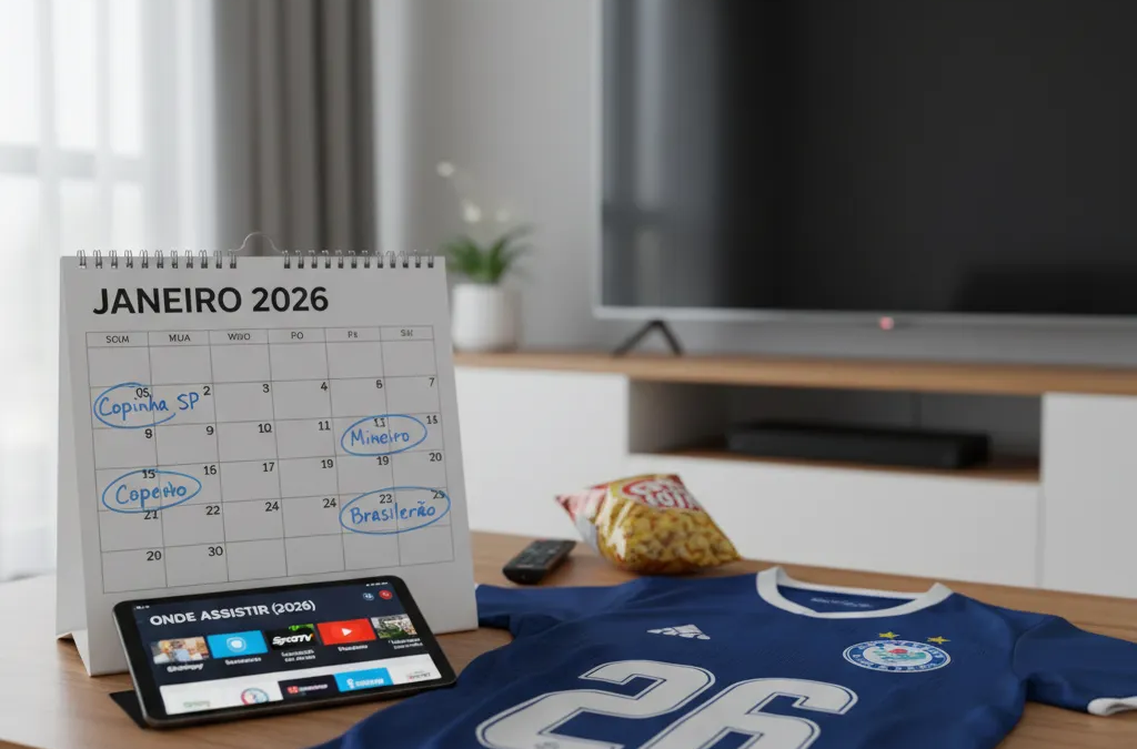 Jogador do Cruzeiro em campo, vestindo a camisa celeste, comemorando um lance de jogo.