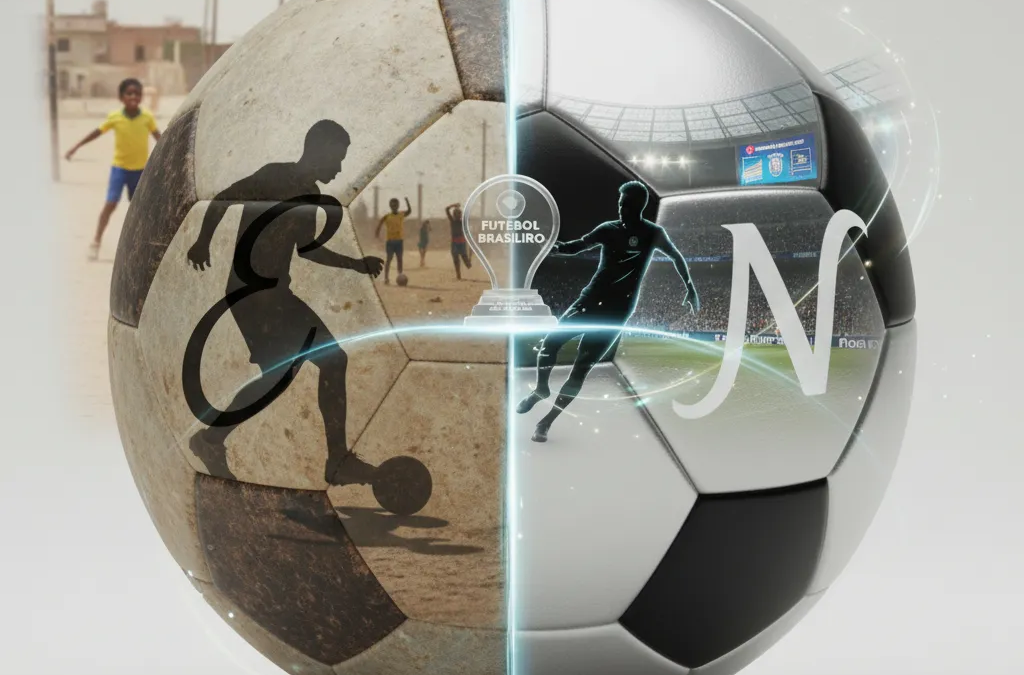 Estêvão (Palmeiras) e Neymar (PSG) driblando em campo, comparando seus estilos de jogo no futebol brasileiro.