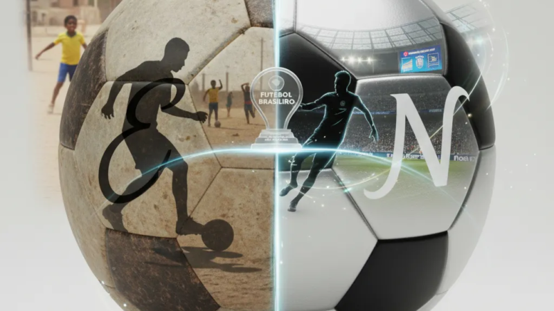 Estêvão (Palmeiras) e Neymar (PSG) driblando em campo, comparando seus estilos de jogo no futebol brasileiro.