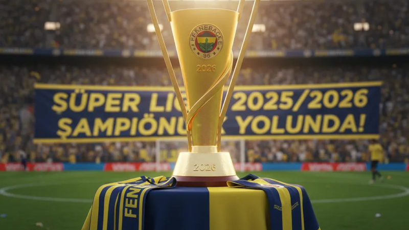 Jogador do Fenerbahçe em êxtase, celebrando um gol decisivo no gramado do estádio, com a torcida vibrando ao fundo.