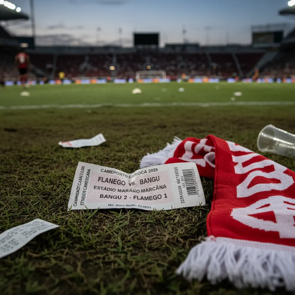 Jogador do Flamengo em campo, com uniforme rubro-negro, disputando a bola. Imagem de um jogo do Flamengo e seu placar.