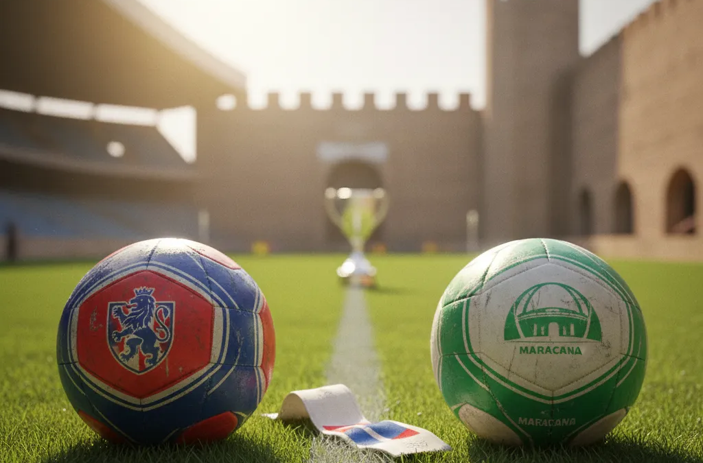 Jogadores do Fortaleza e Maracanã disputam a bola intensamente no gramado durante uma partida de futebol.