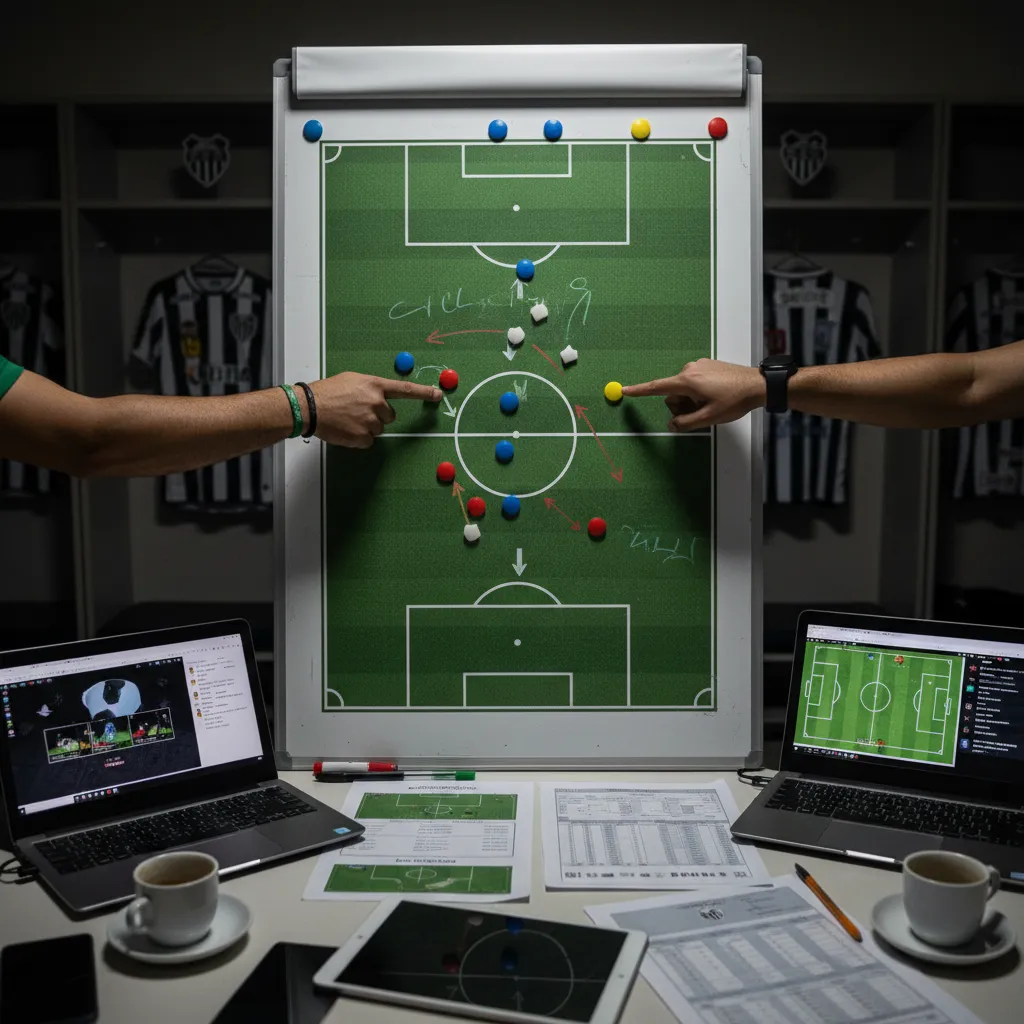 Jogadores de Guarani e Ponte Preta em ação no clássico campineiro. Disputa intensa pela bola no gramado do estádio.