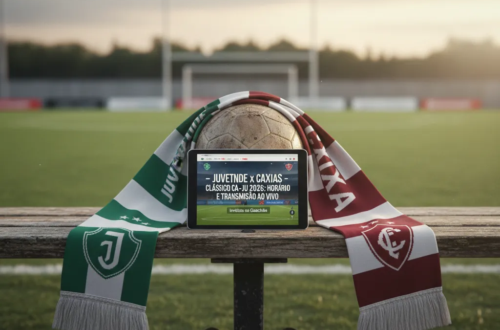 Jogadores de Juventude e Caxias em disputa acirrada pela bola no gramado, durante o clássico Ca-Ju.