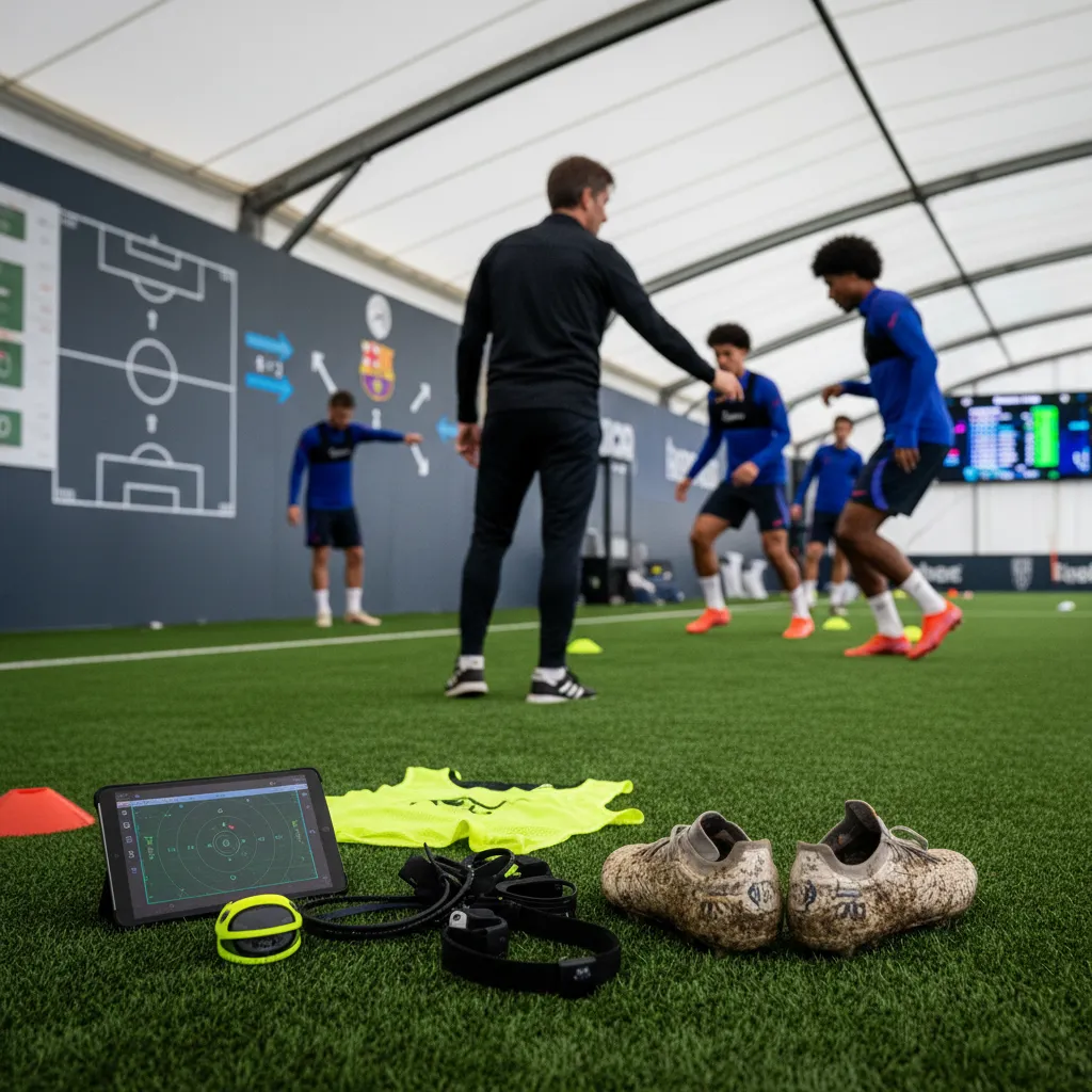 Jovem jogador Lamine Yamal em ação no campo, driblando a bola com foco durante uma partida de futebol.