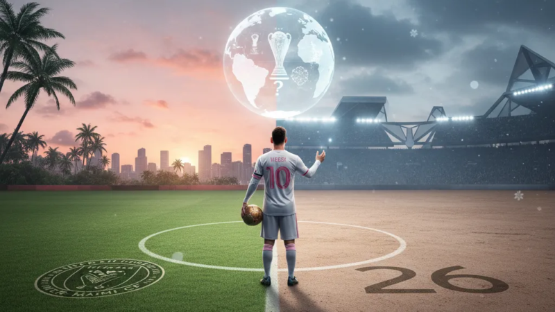 Lionel Messi com a camisa rosa do Inter Miami, driblando a bola em campo.