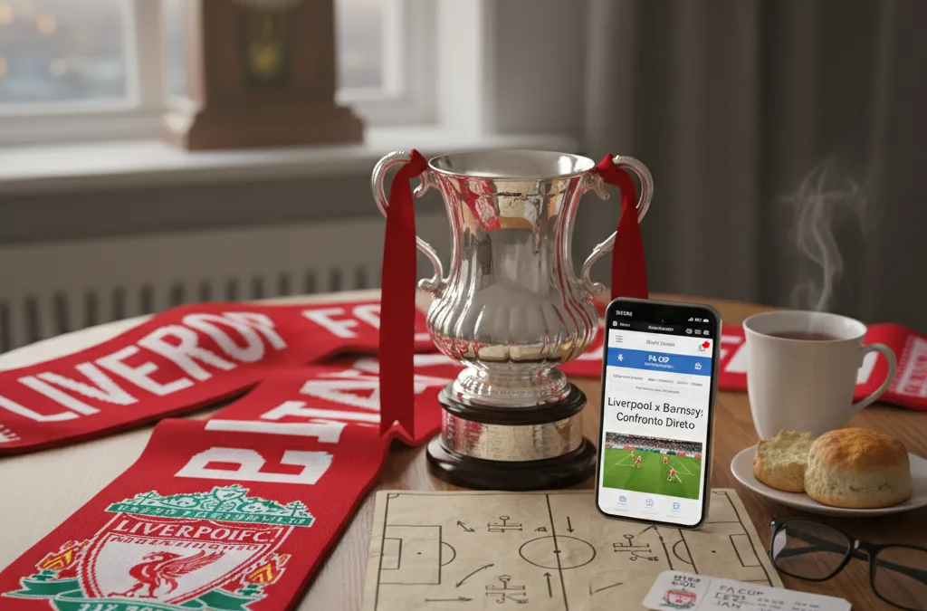 Dois jogadores, um de camisa vermelha (Liverpool) e outro de camisa bordô (Barnsley), disputando a bola em campo verde.