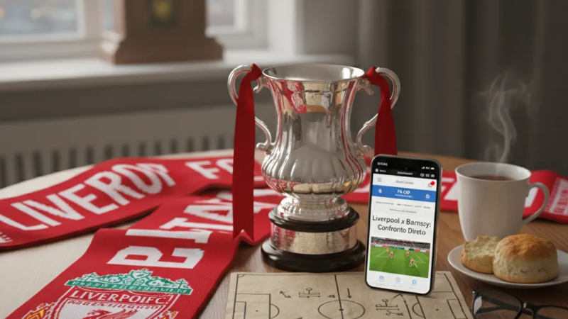 Dois jogadores, um de camisa vermelha (Liverpool) e outro de camisa bordô (Barnsley), disputando a bola em campo verde.