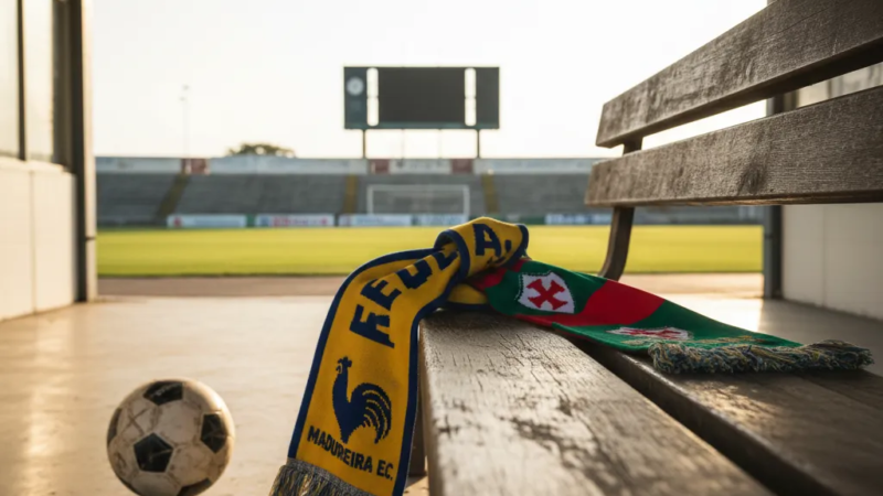 Jogador do Madureira em ação no campo, representando o confronto Madureira x Portuguesa-RJ pela Taça Guanabara.