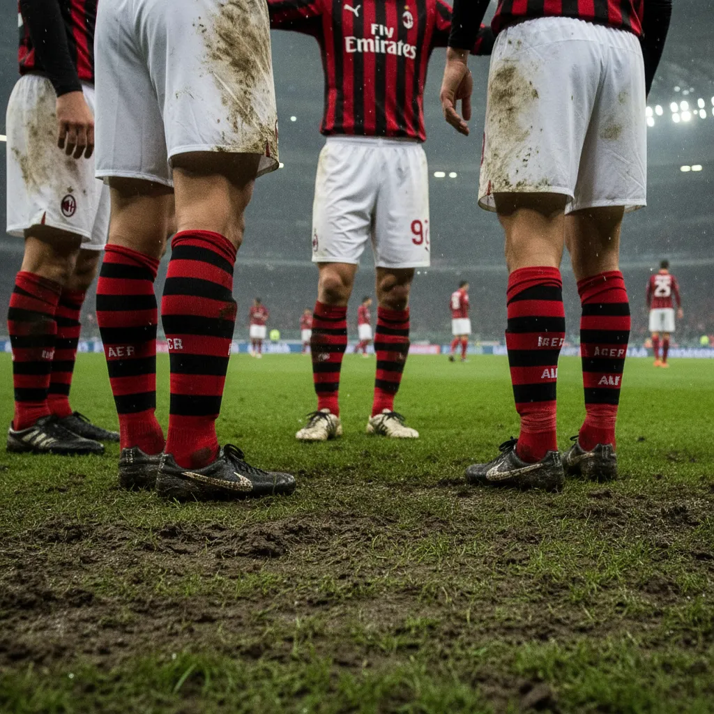 Jogadores do AC Milan celebrando uma vitória no campeonato italiano, destacando a performance do time.