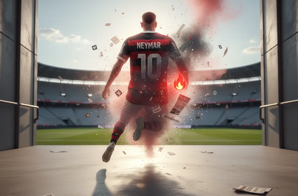 Neymar em campo, com a camisa da seleção brasileira, enquanto rumores de Neymar no Flamengo ganham força.