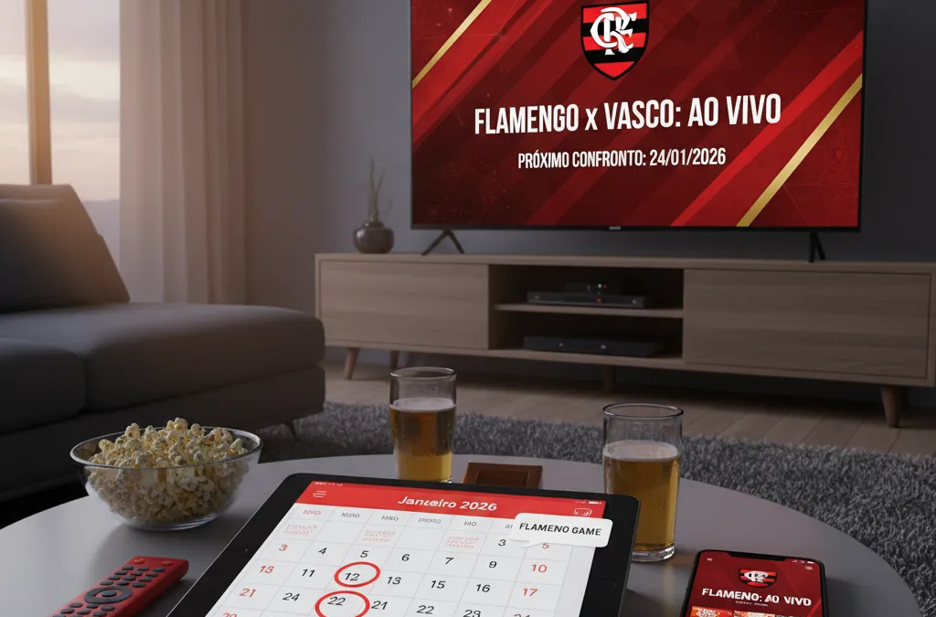 Jogador do Flamengo comemora gol em campo, pronto para o jogo de Flamengo hoje.